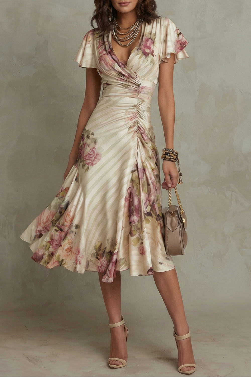 Rosavienne | Vintage satijnromantiek – Midi-jurk