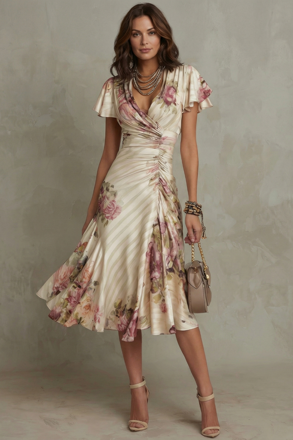 Rosavienne | Vintage satijnromantiek – Midi-jurk